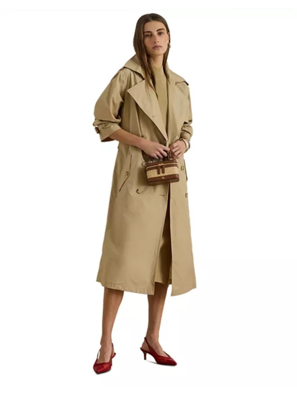 Classic Tan Double-Breasted Trench Coat M